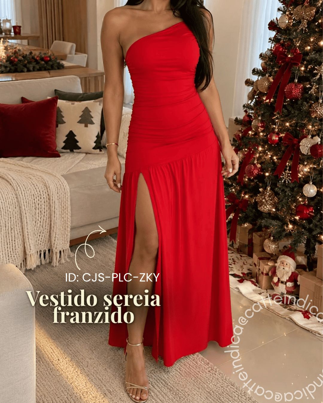 Vestido Longo Serena Franzido Saia Rodada com Fenda Feminino Elegante Casual Moda
